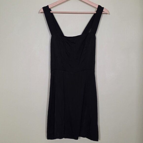 Sunday Best Satin Dress Womens XS Black Square Neck Thick Straps Smocked Aritzia - Picture 14 of 15